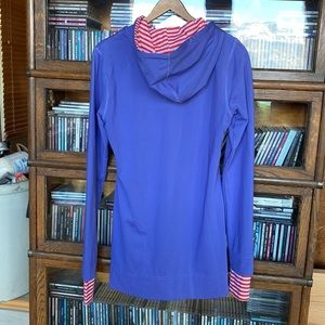 BULA 92%Poly/8%Spandex Tunic-Hoodie Purple with Red/White Stripe Accents Size M
